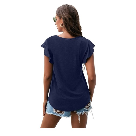 Navy blue ruffle sleeve shirt sz Small - Picture 3 of 4